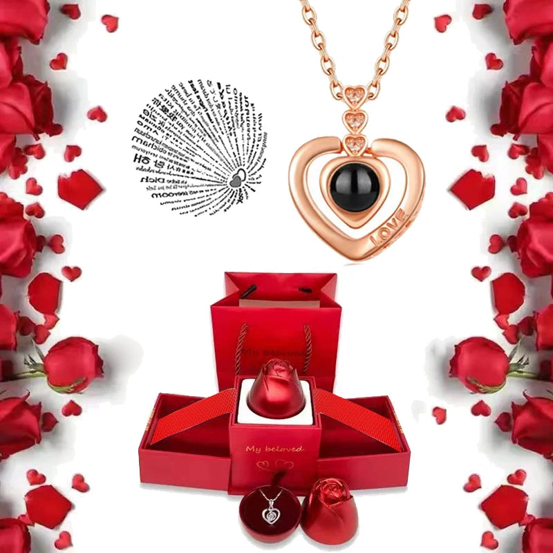 Ich liebe dich Halskette mit Rosen Geschenkbox
