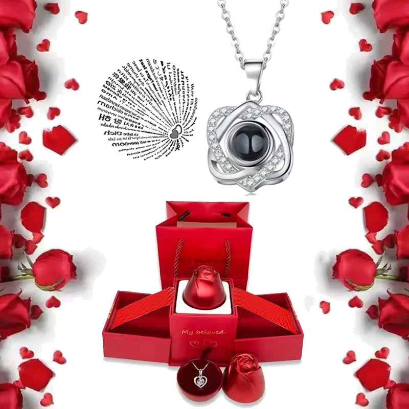 Ich liebe dich Halskette mit Rosen Geschenkbox