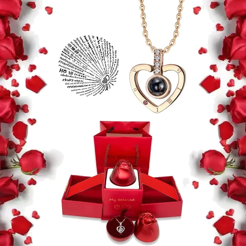 Ich liebe dich Halskette mit Rosen Geschenkbox