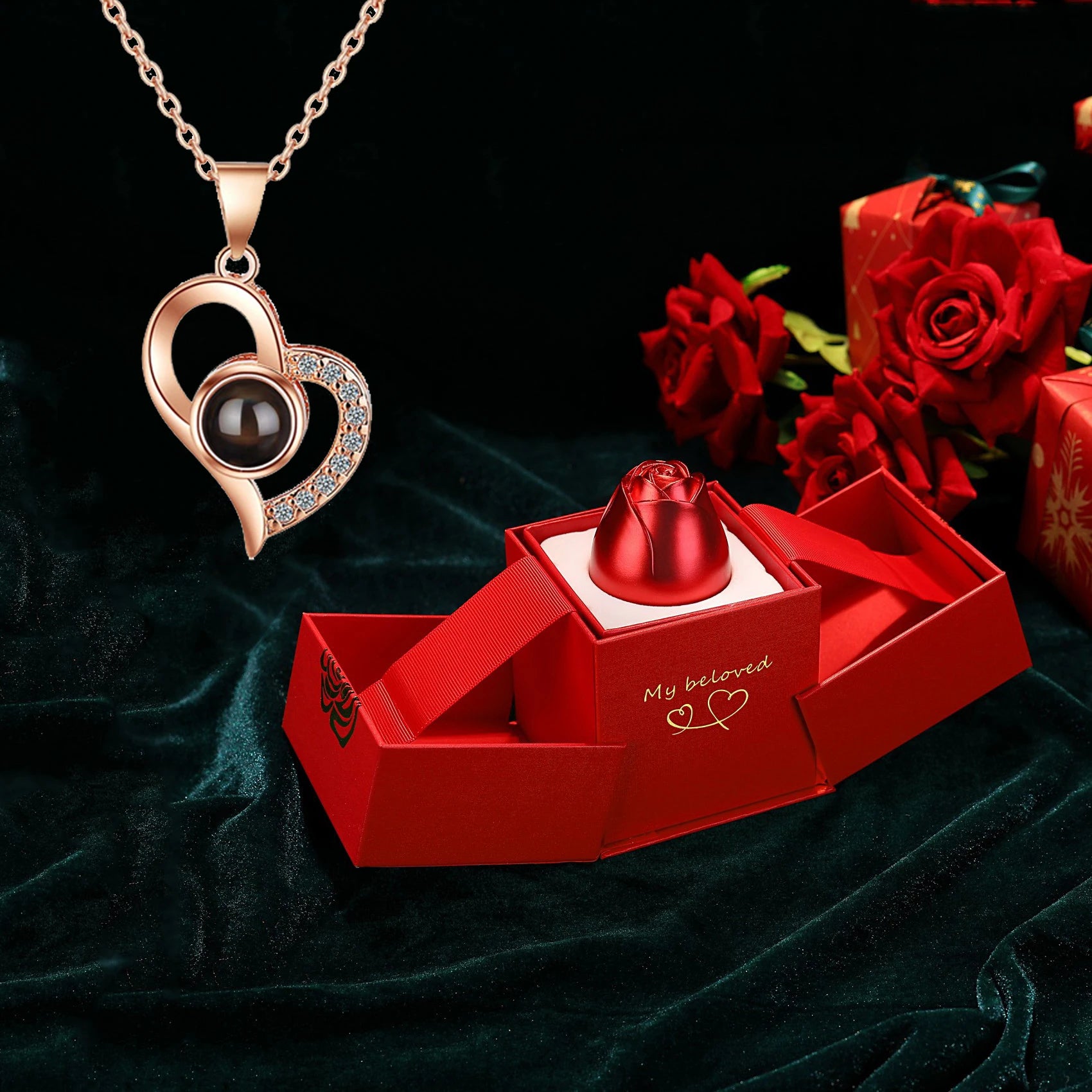 Ich liebe dich Halskette mit Rosen Geschenkbox