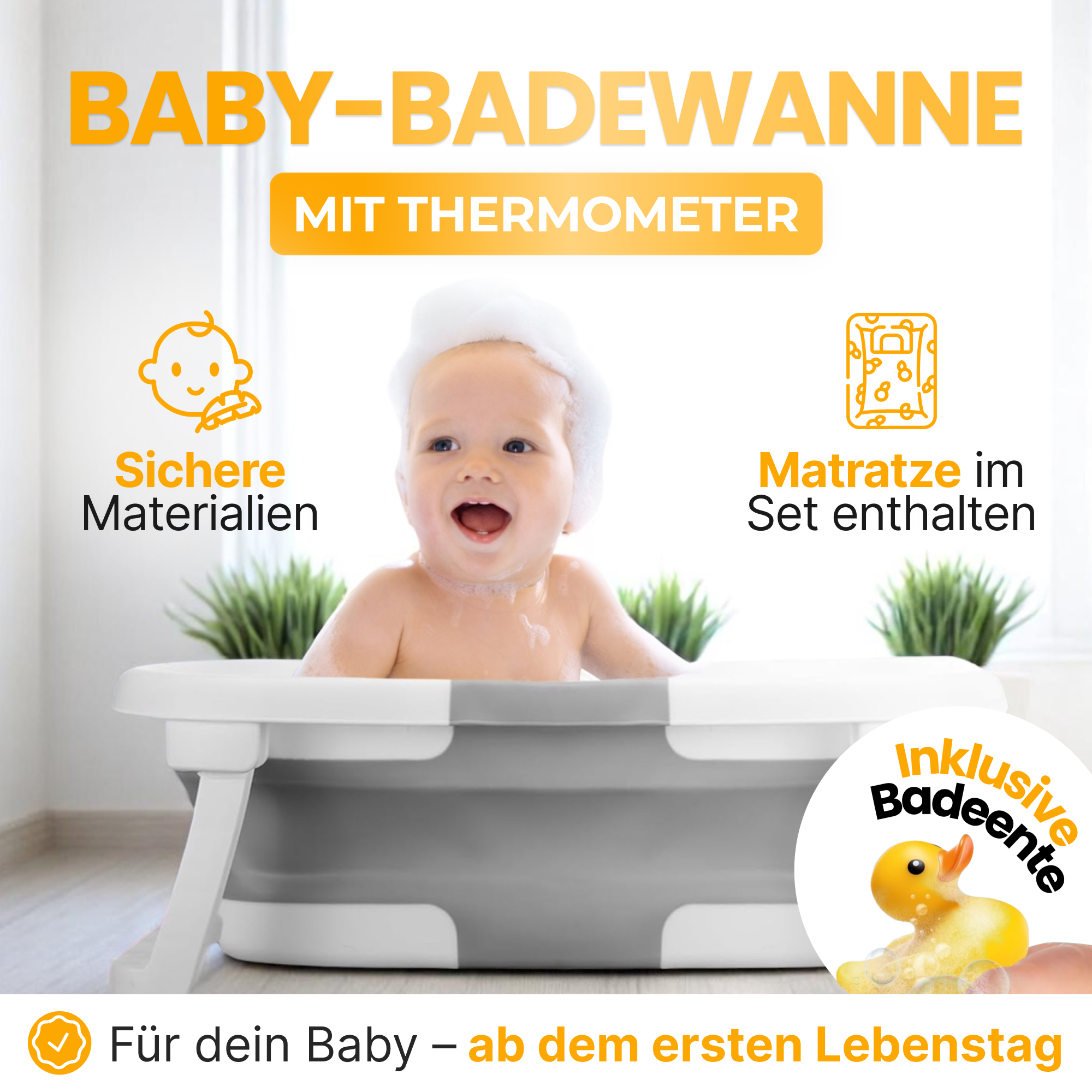 Baby-Badewanne mit Thermometer