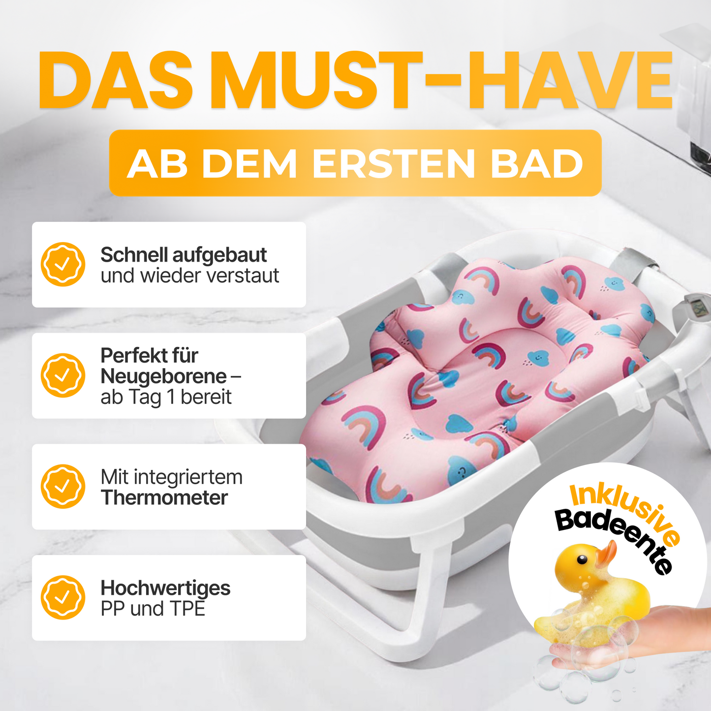 Babybadewanne mit Thermometer