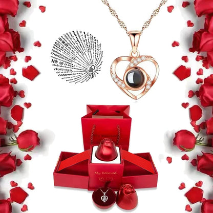 I Love You Necklace with Roses Gift Box