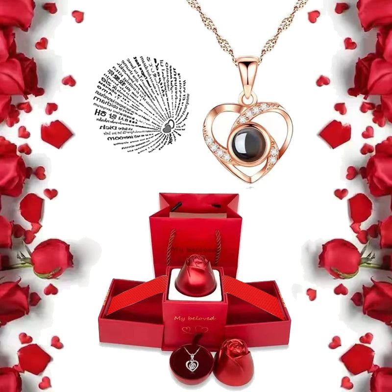 Ich liebe dich Halskette mit Rosen Geschenkbox