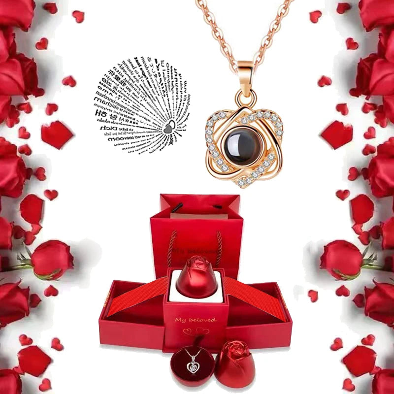 Ich liebe dich Halskette mit Rosen Geschenkbox