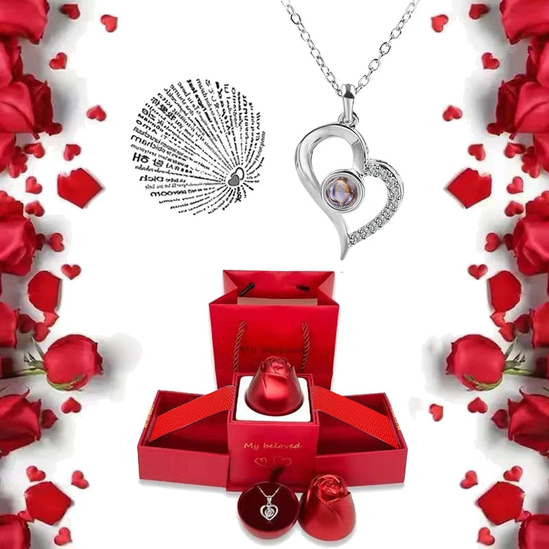 Ich liebe dich Halskette mit Rosen Geschenkbox