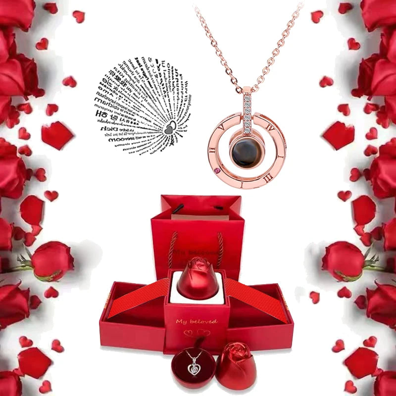 Ich liebe dich Halskette mit Rosen Geschenkbox