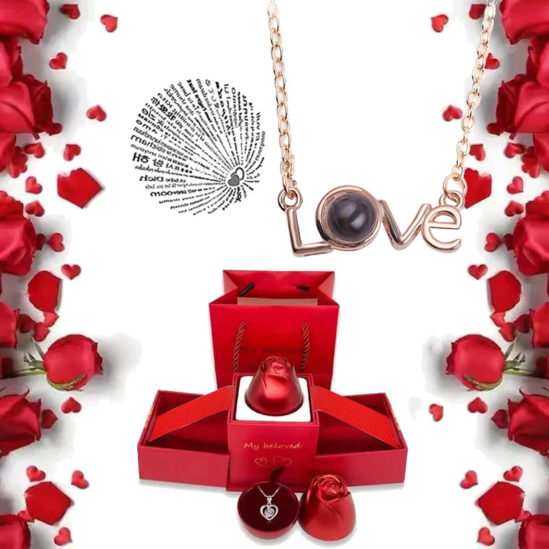 Ich liebe dich Halskette mit Rosen Geschenkbox
