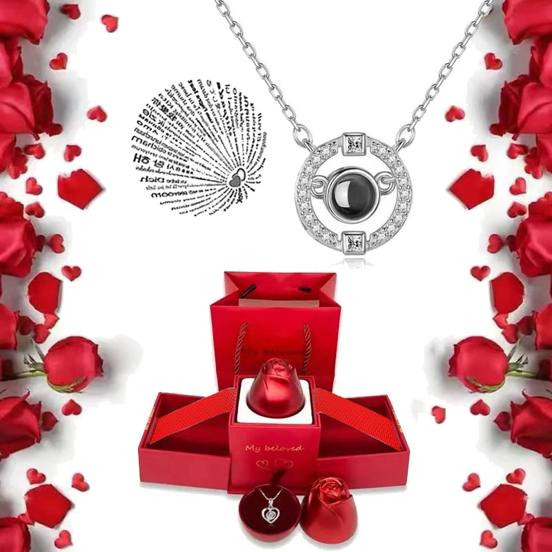 Ich liebe dich Halskette mit Rosen Geschenkbox