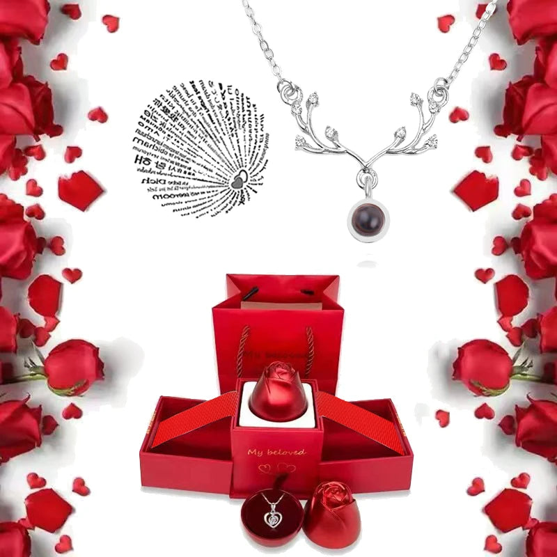 I Love You Necklace with Roses Gift Box