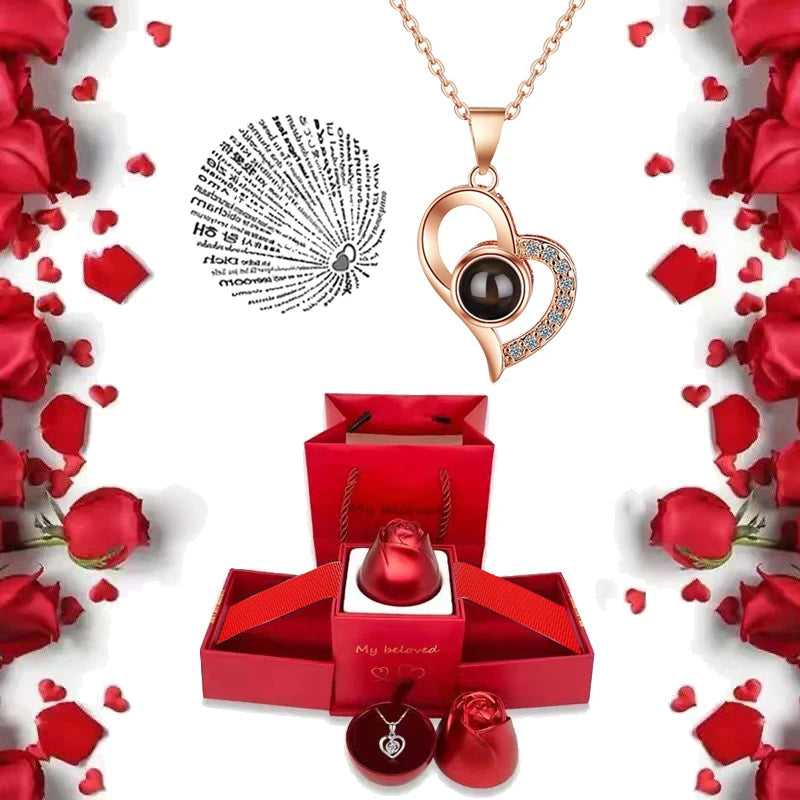 Ich liebe dich Halskette mit Rosen Geschenkbox