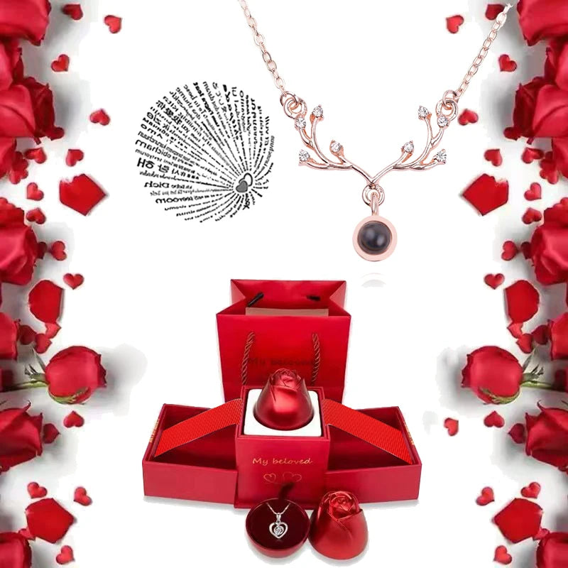 Ich liebe dich Halskette mit Rosen Geschenkbox