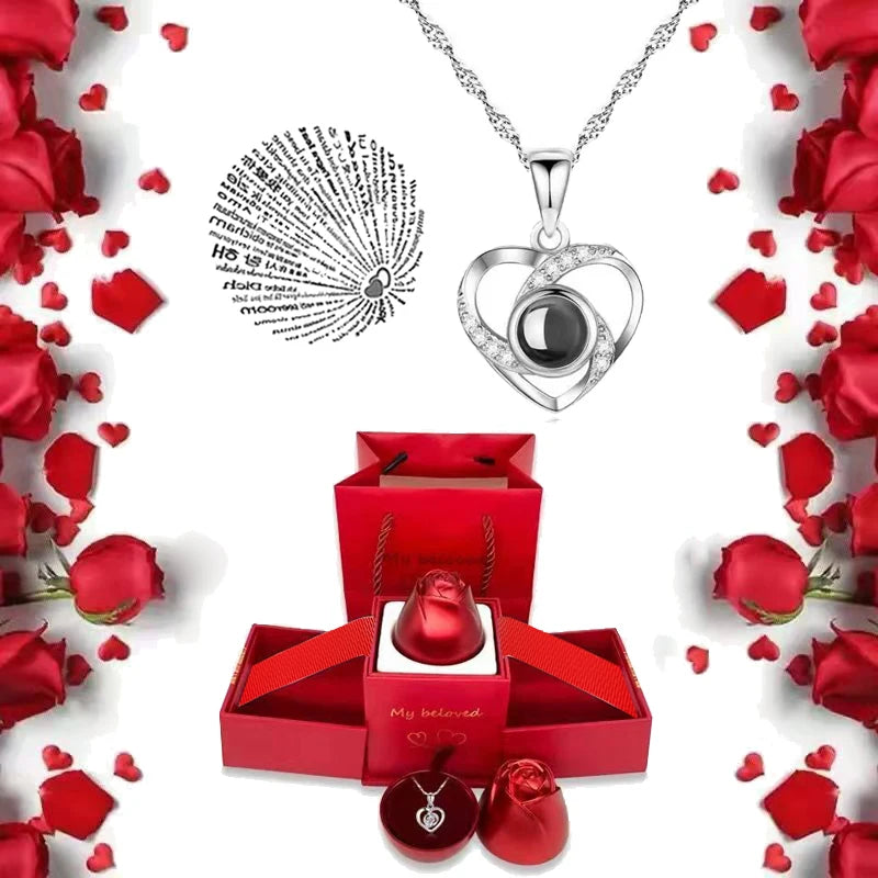Ich liebe dich Halskette mit Rosen Geschenkbox
