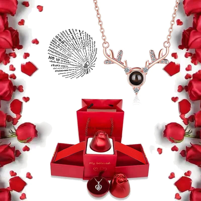 Ich liebe dich Halskette mit Rosen Geschenkbox