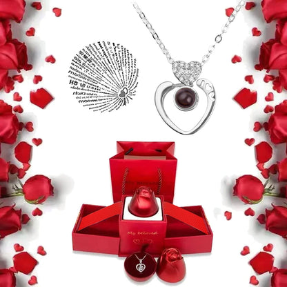 I Love You Necklace with Roses Gift Box