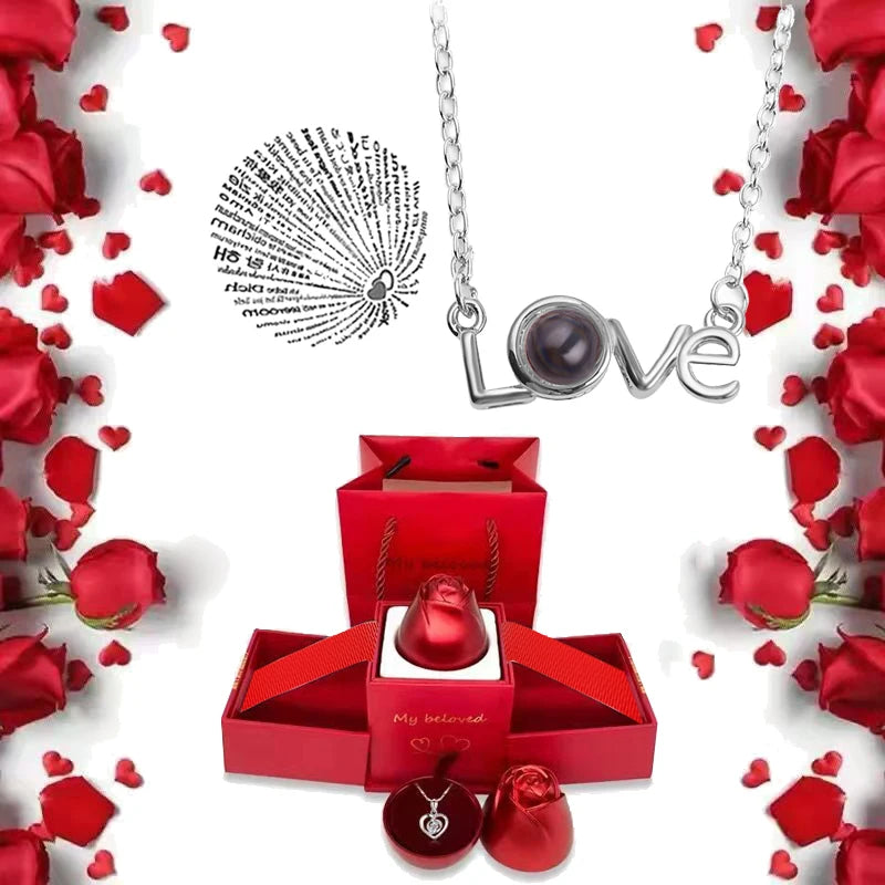 Ich liebe dich Halskette mit Rosen Geschenkbox