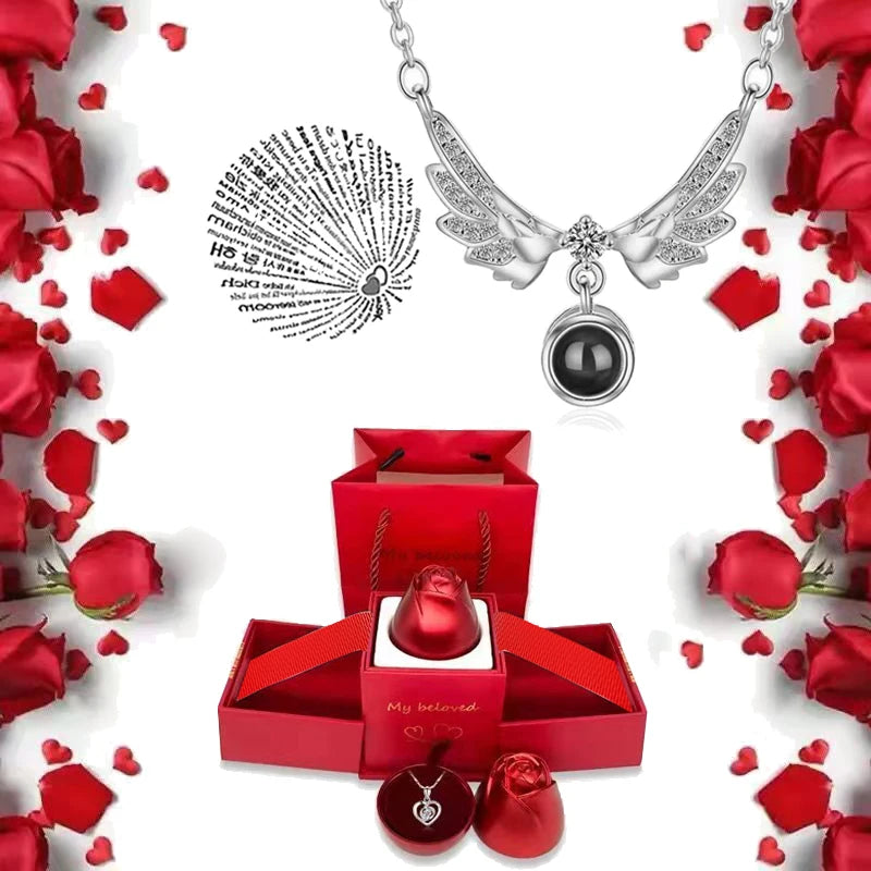 Ich liebe dich Halskette mit Rosen Geschenkbox