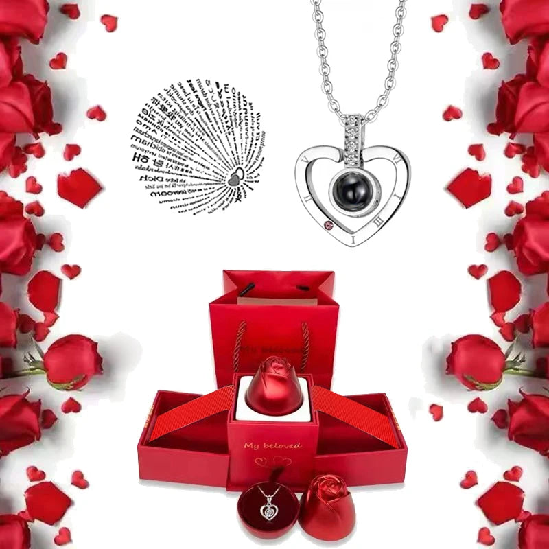 Ich liebe dich Halskette mit Rosen Geschenkbox