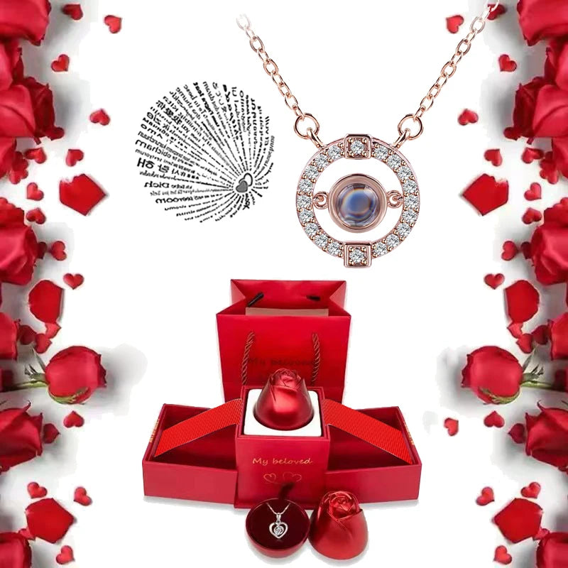 Ich liebe dich Halskette mit Rosen Geschenkbox