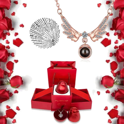 I Love You Necklace with Roses Gift Box